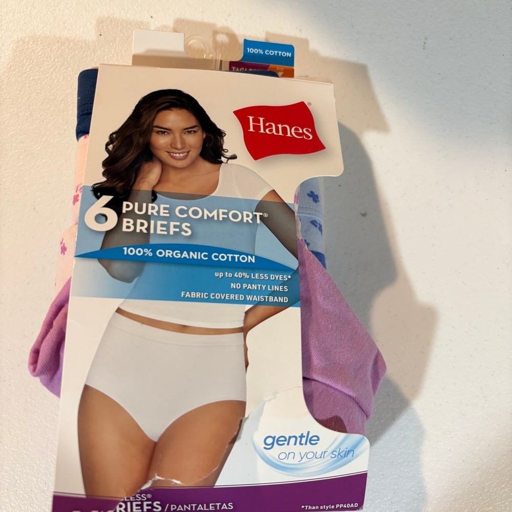 Hanes Pure Comfort‎ 6 Pack Organic Cotton Briefs Tagless Size 6 Blue Pink Purple